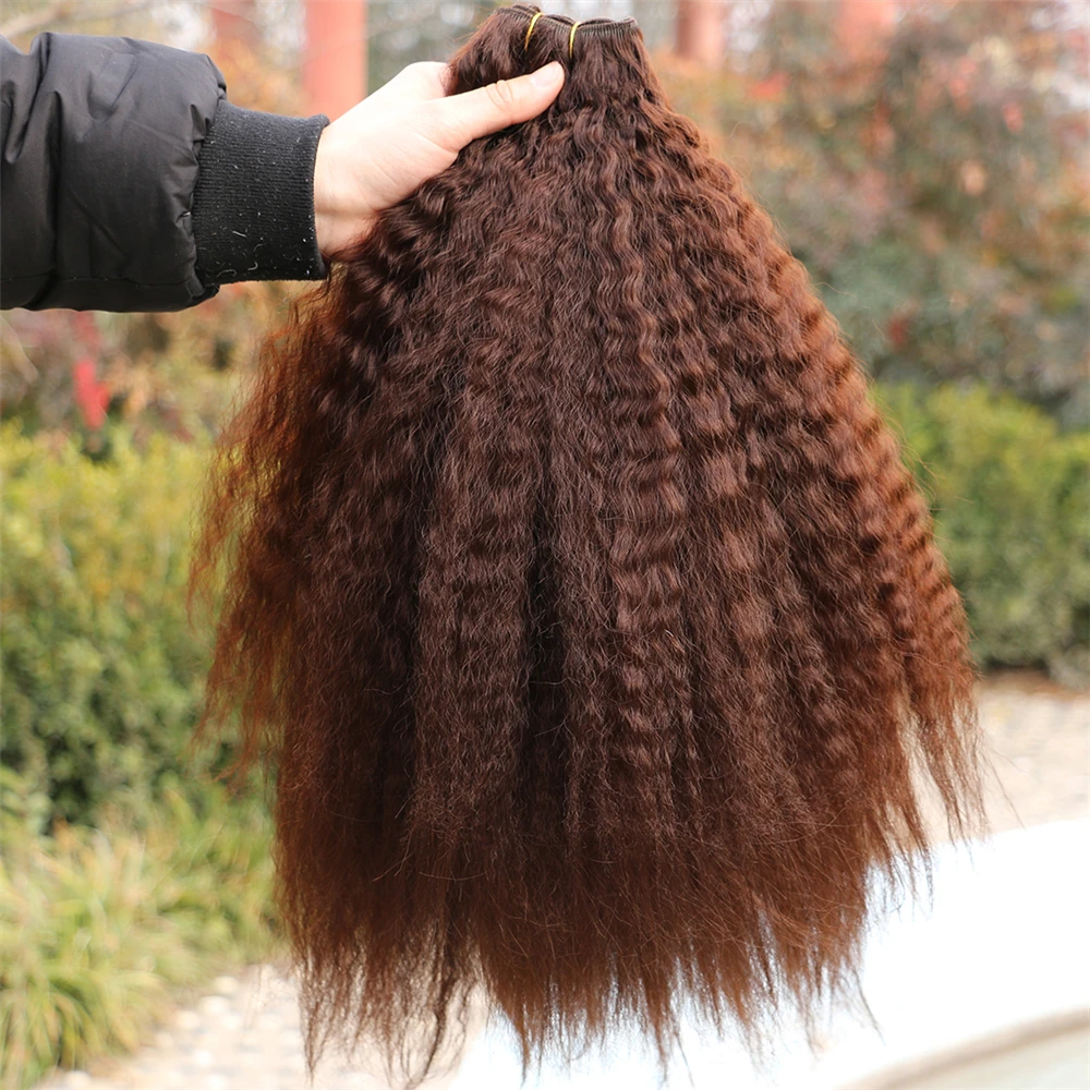 Color Golden Blonde Red Kinky Straight Hair Weaving High Temperature Synthetic Hair Bundles