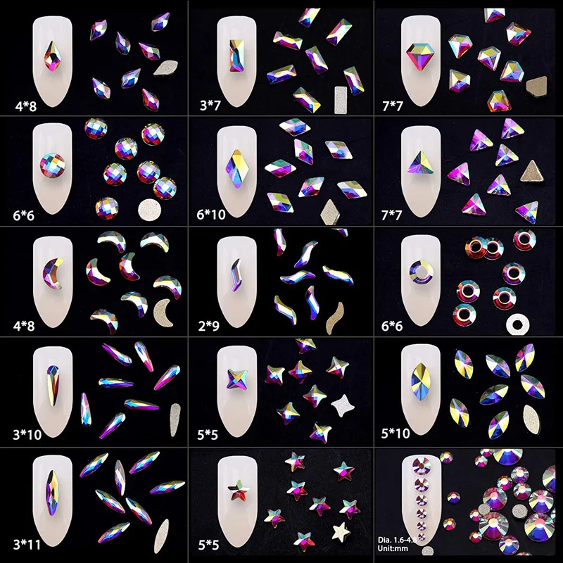 Swarovski – verre plat multi-formes, cristal irrégulier/AB/arc-en-ciel, strass, décoration artisanale 3D pour les ongles