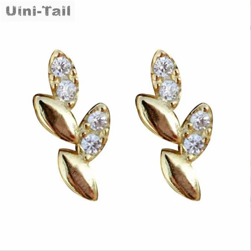 Uini-Tail hot new 925 Tibetan silver leaf earrings fashion simple compact dynamic personality wild leaf earrings JK123