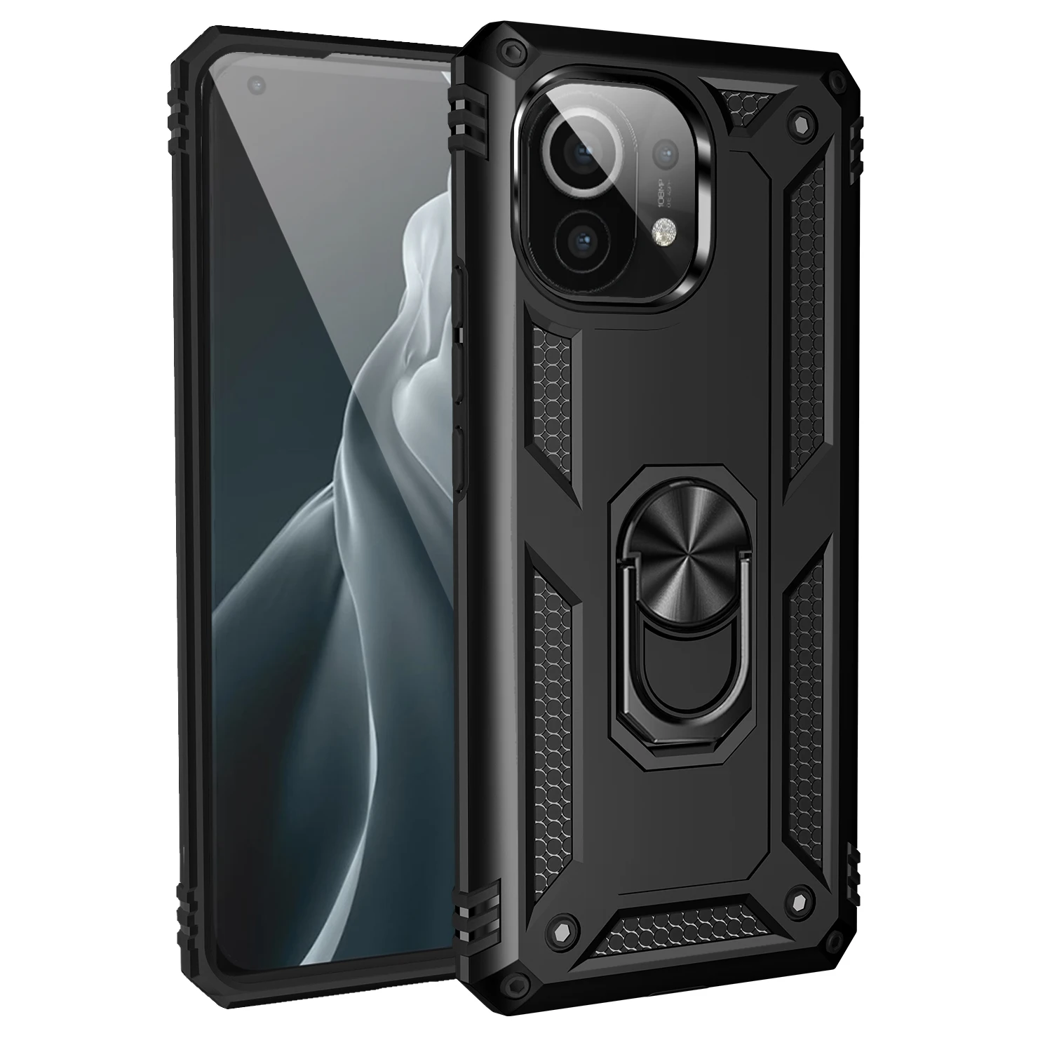 For Xiaomi Mi 11 Pro Luxury Armor Shockproof Phone Case for   Lite Magnetic Metal Ring Holder PC + TPU Bumper Back Cover