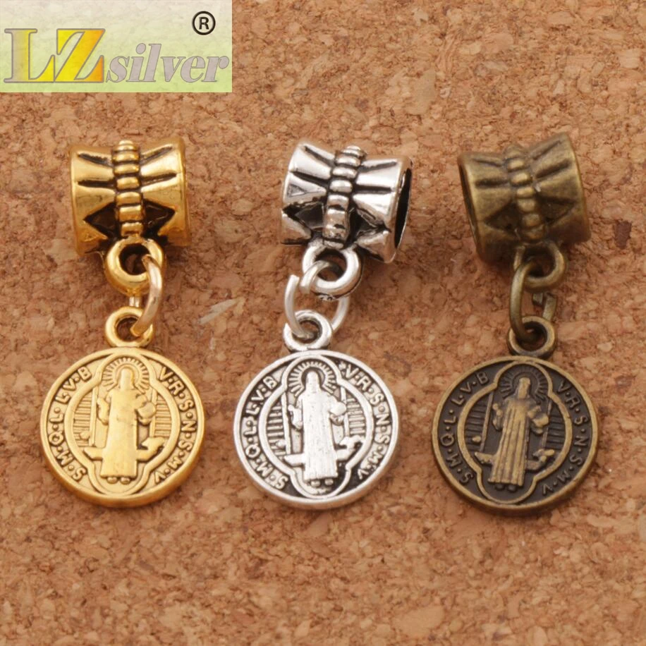20Pcs 3Colors Saint St Benedict Nursia Patron Medal Cross Charm Beads 10.2X24mm Zinc Alloy Bronze Jewelry DIY B1650