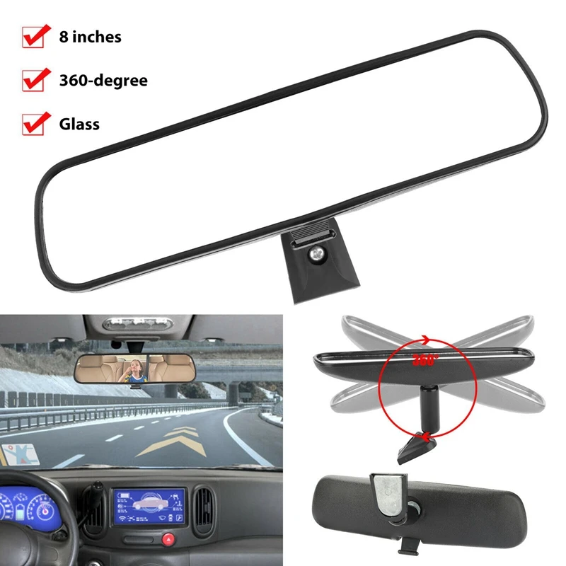 360  degree Adjustable Auto Universal Interior Rear View Mirror Replacement Glass 8 Inch Day / Night