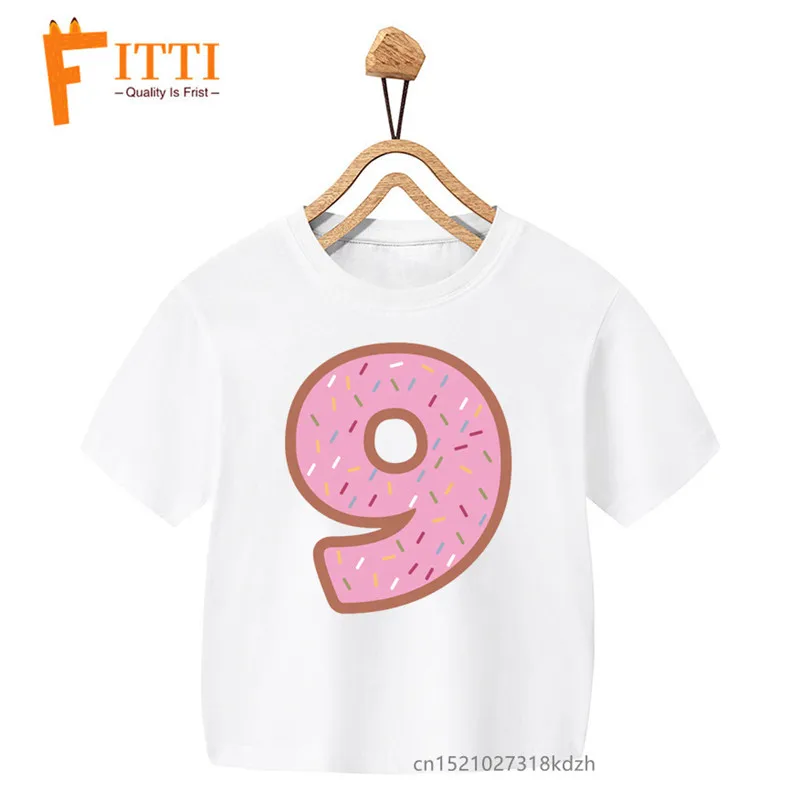 Pink donut numbers Flower Print Girl White T-shirt Kid Summer Kawaii Funny Clothes Little Baby Animal Y2K Clothes,Drop Ship