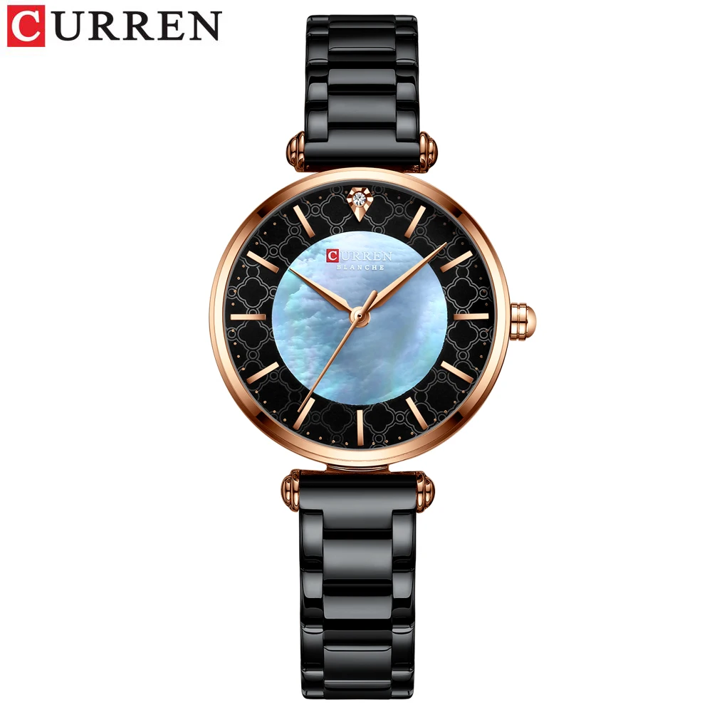 Uhren für Damen, Luxusmarke CURREN, elegante, dünne Quarz-Armbanduhr mit einfacher Damenuhr aus Edelstahl 3