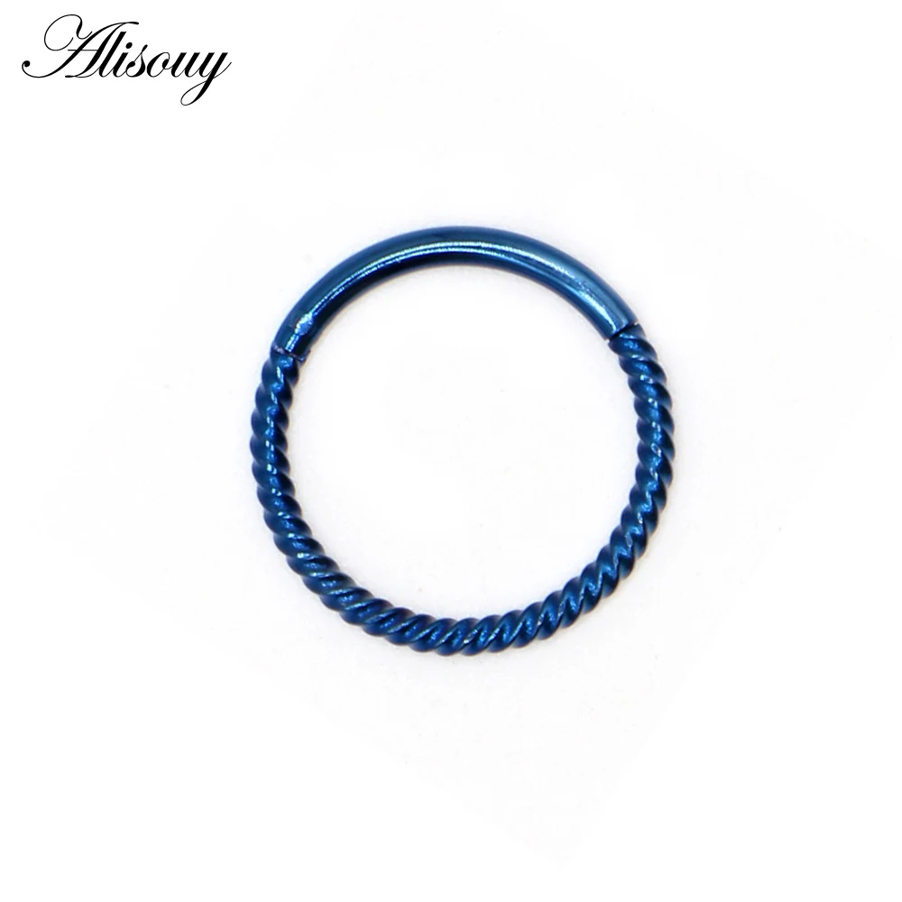 Alisouy 1PC Stainless Steel 6mm-10mm Twist Hinged Clicker Nose Hoop Rings Nose Studs Cartilage Tragus Daith Septum Body Piercing