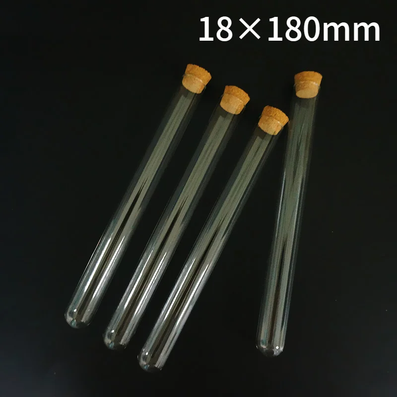 24pcs/lot 18x180mm Glass Test Tube With Cork Round Bottom Cigar Packaging Tube Laboratory Glassware