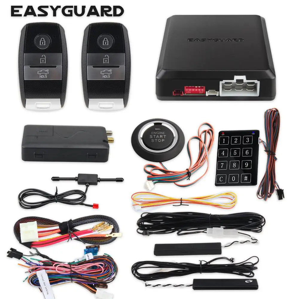 EASYGUARD GPS smartphone control GSM 4G 3G 2G PKE keyless entry engine start stop remote start security car alarm system