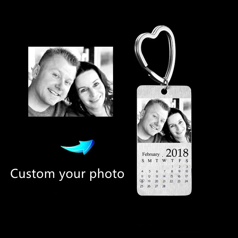 DIY photo keychain calendar birthday couple anniversary custom carved photo keychain date