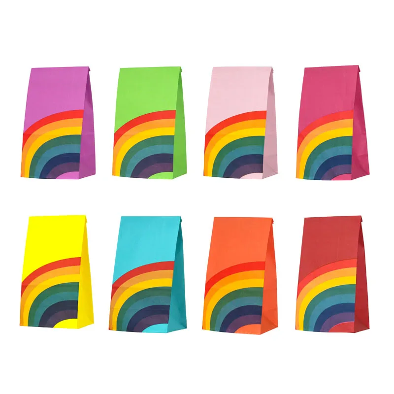 

40pcs/lot Kraft Paper Rainbow Food Bags Treat Kids Birthday Oil Proof Pastry Biscuit Cookie Bag Christmas Party Supplies