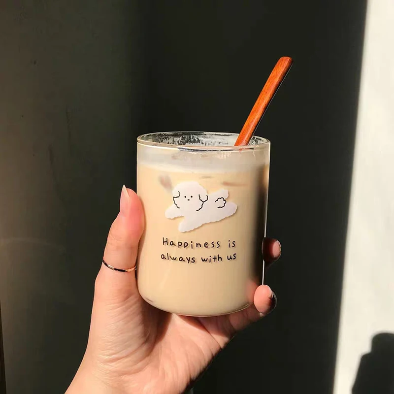 

300ml Ins Korean Cute Glass Cup Heat-resistant Coffee Mug Cartoon Milk Juice Glass Drinking Glass Cups Gift Home Drinkware