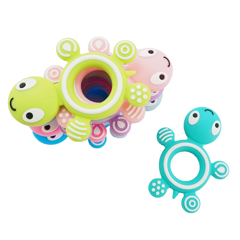 Chenkai 5PCS Baby Silicone Cute Turtle Teethers BPA Free Baby Tiny Rod Teething Food Grade DIY Chew Bracelet Necklace Kids Toys