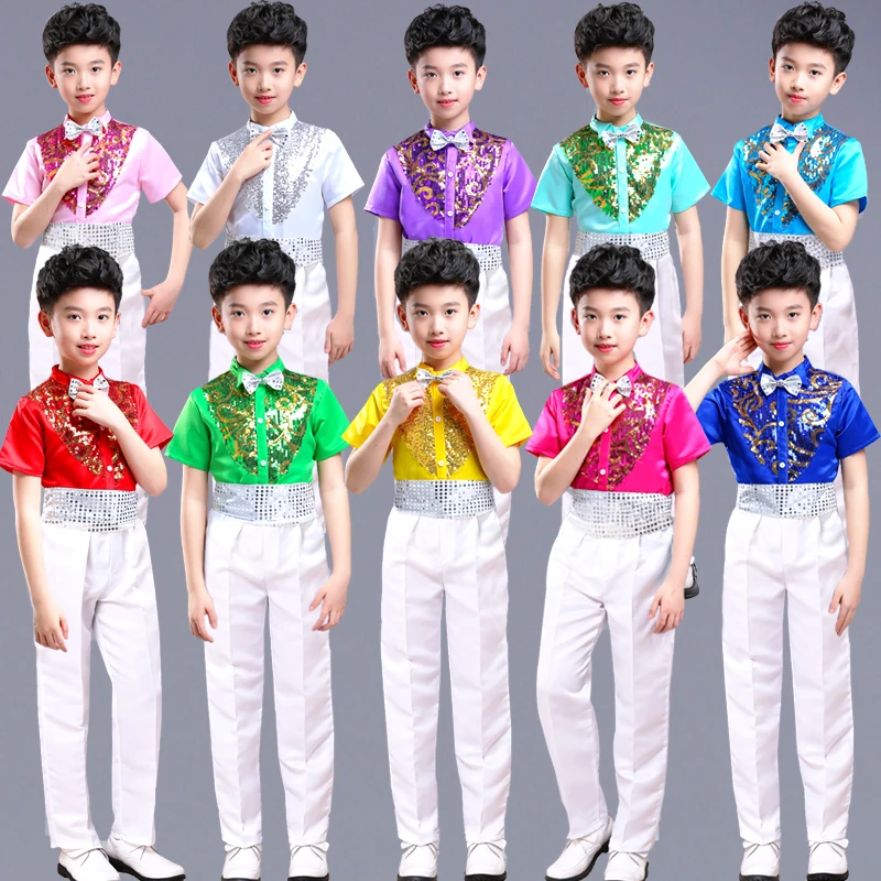 Children's Latin dance jazz dance choir performance costume boy host dress  sequins collective reading performance clothing