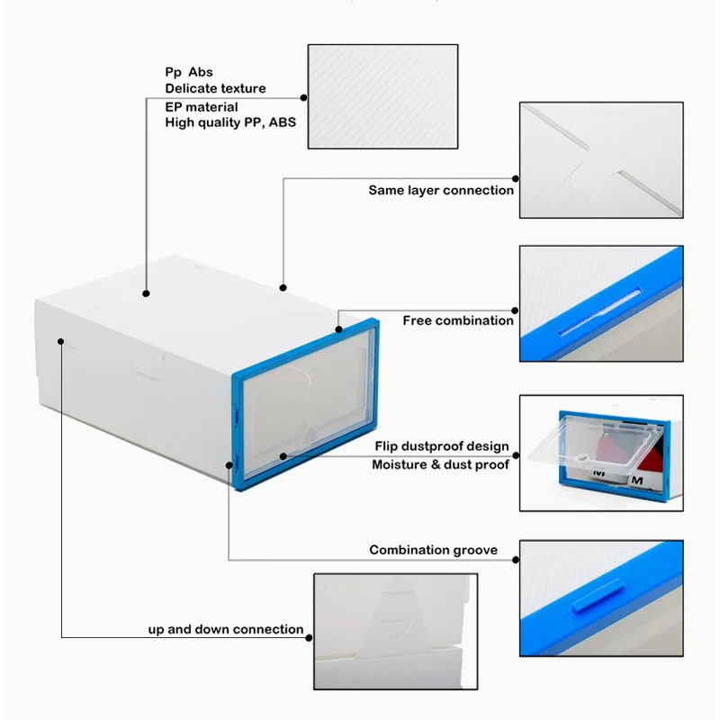 Caja de almacenamiento de zapatos transparente, organizador de zapatos de plástico grueso, plegable, a prueba de polvo, apilable, combinado, 6