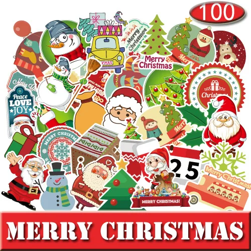 100pcs / set Merry Christmas Stickers Street Doodle Sticker Set for Christmas Day Waterproof PVC Sticker