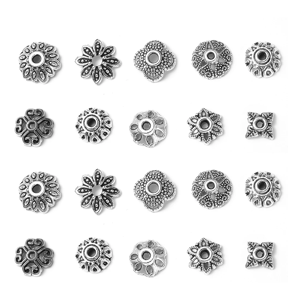 50pcs/Lot Alloy Flower Shape Torus Beads Caps Loose Spacer Beads for Jewelry Making DIY Necklace Bracelets Accessories Supplies