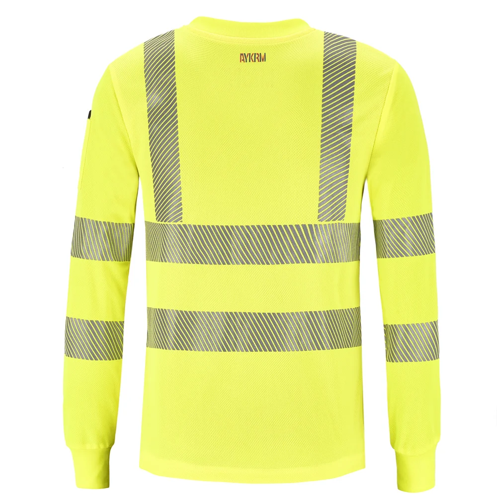 AYKRM Fluorescent High Visibility Shirts Reflective Safety Polo t-Shirt Long Sleeve Hi Vis Vest Quick Dry Construction Work