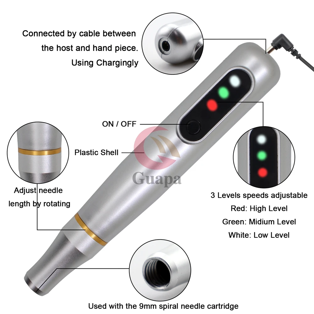 Cheapest Semi Permanent Makeup Machine Lightweight Tattoo Pen with LED Display 3 Speed Levels Brow Lips Silver Tattoo Machine