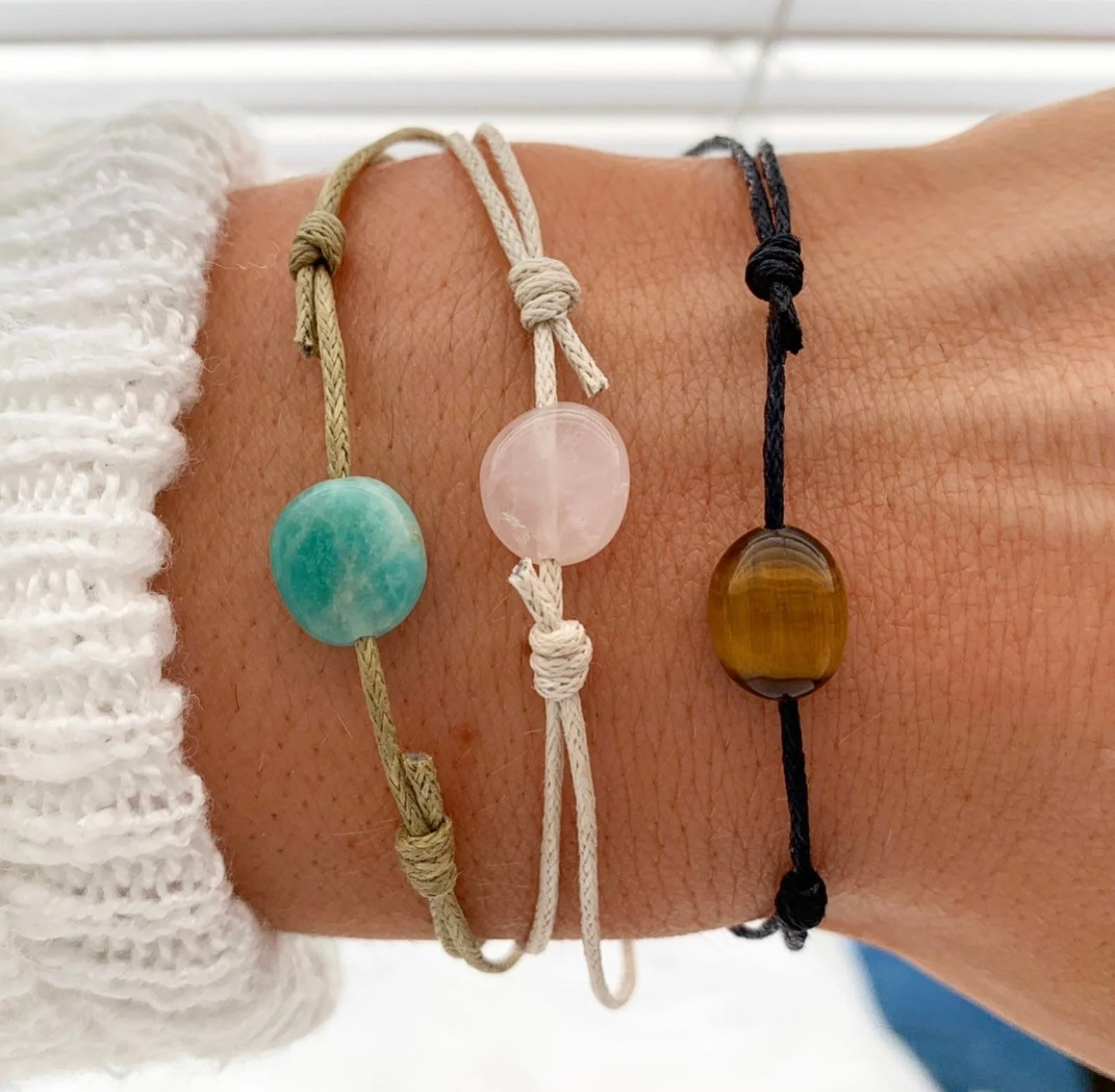 1PCS Double Layer Gemstone Bracelet,  Adjustable Cord Bracelet, Healing Crystal Bracelets