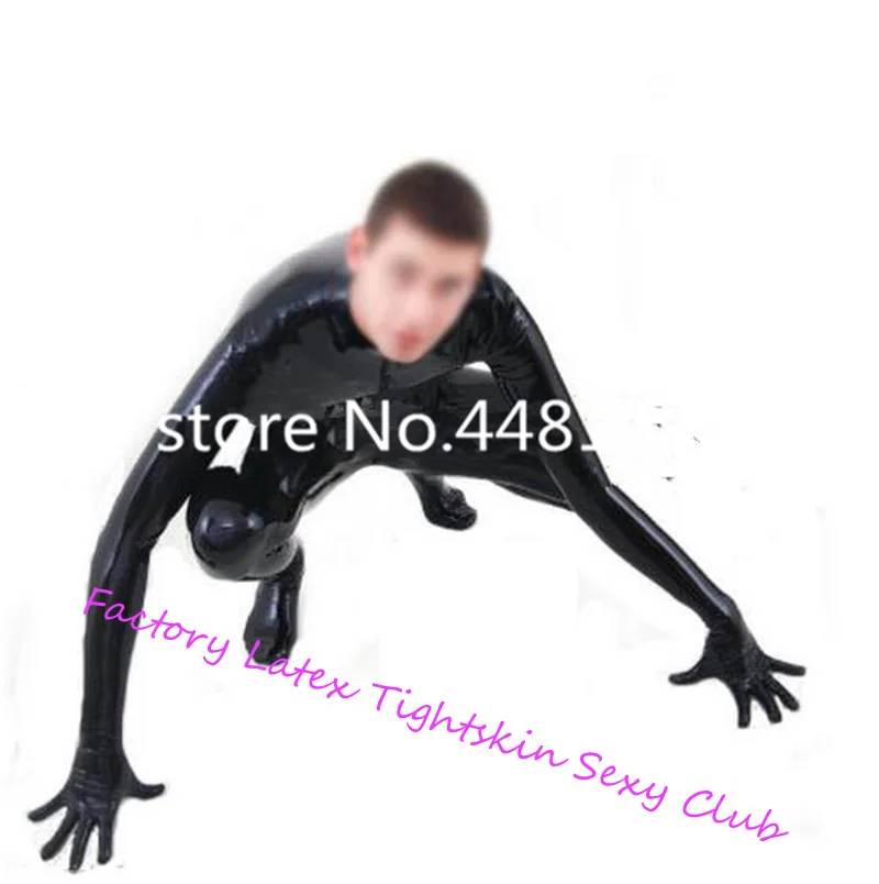 

Latex Catsuit Black front zipper latex body suit Unitard Sexy Surf Zentai overall Latex Catsuit feet gloves&socks rubber catsuit