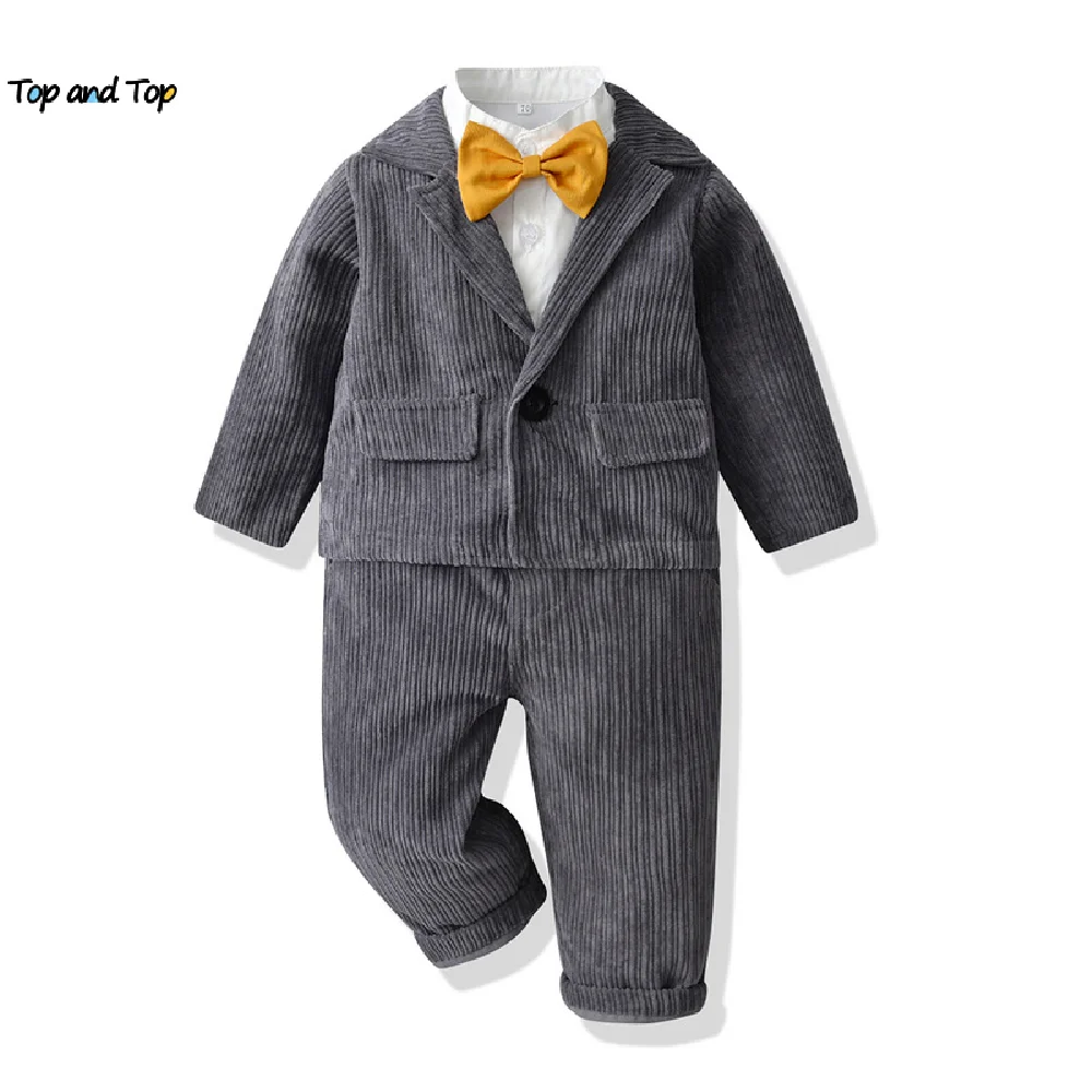 

top and top New Fashion Boys Gentleman Clothing Set Long Sleeve White Bowtie Shirt+Jackets+Trousers 3PCS Outfits Wedding Party