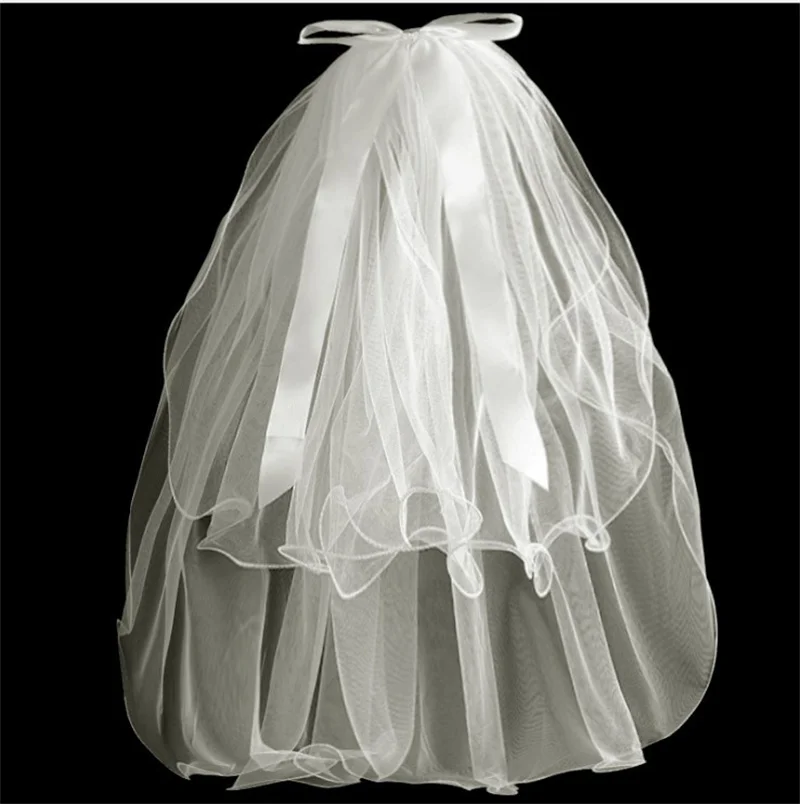 2021 Elegant Short Bow Wedding Bridal Veil With Comb Child Flower Girl First Communion Elbow Length 70CM