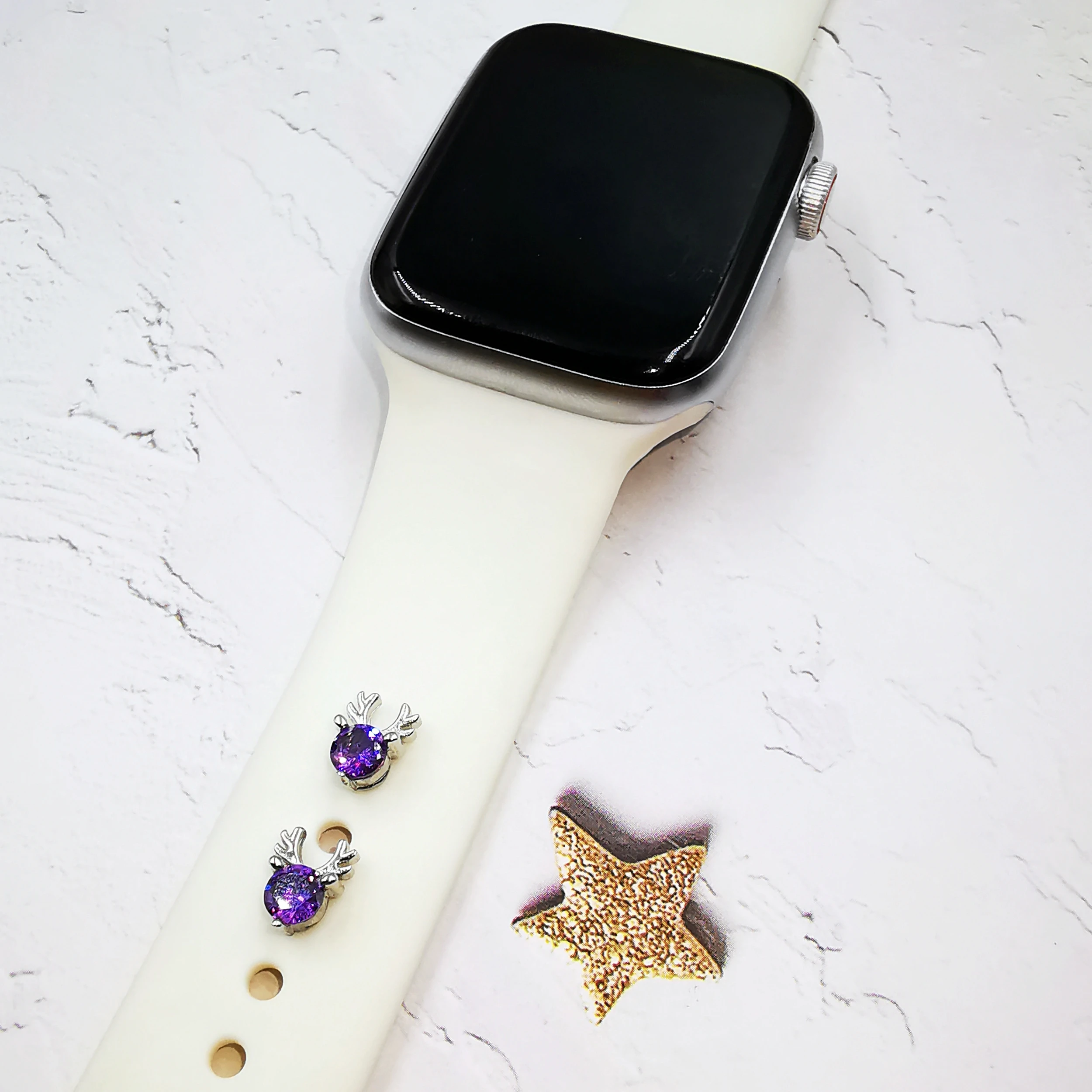 กวาง Charms ตกแต่งแหวนสำหรับ Apple นาฬิกาเครื่องประดับเพชรสมาร์ทนาฬิกาซิลิโคนสายคล้องคอสำหรับ Iwatch สร้อยข้อมือ