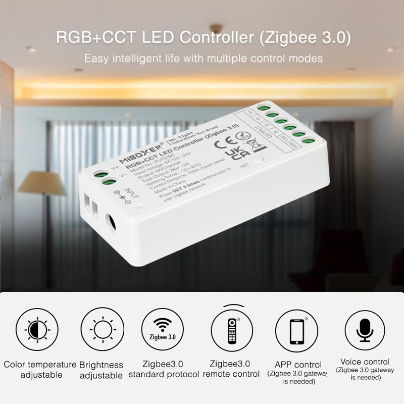 Imagem -02 - Led Zigbee 3.0 Controlador Rgb Rgbw Rgb Mais Cct Led Luz de Tira Dc1224v Trabalho com Alexa Eco Smartthings Tuya App Controle de Voz