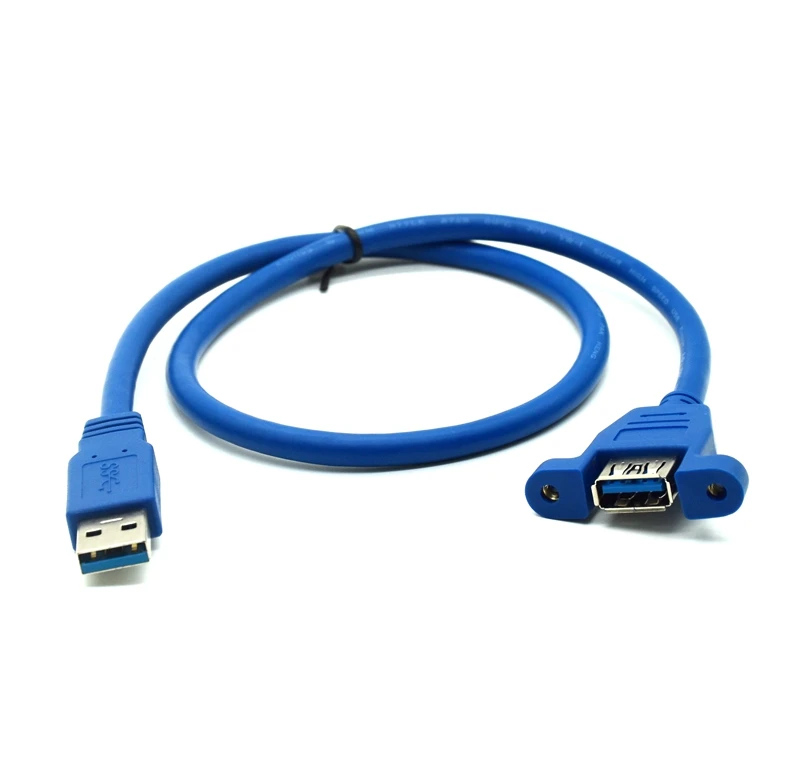 Niebieski kabel USB 3.0 3.0 rozszerzenie męski na żeński przedłużacz przewód z podwójnie ekranowany Panel z mocowaniem na śruby do montażu na 0.3M