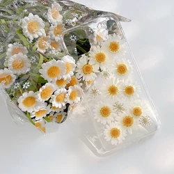 Yellow Daisy Real Dry Flower Phone Case for iPhone 16 15 13 12 14 Pro Max 11 7 Plus XS XR Case Luxury Soft Clear Back Cover