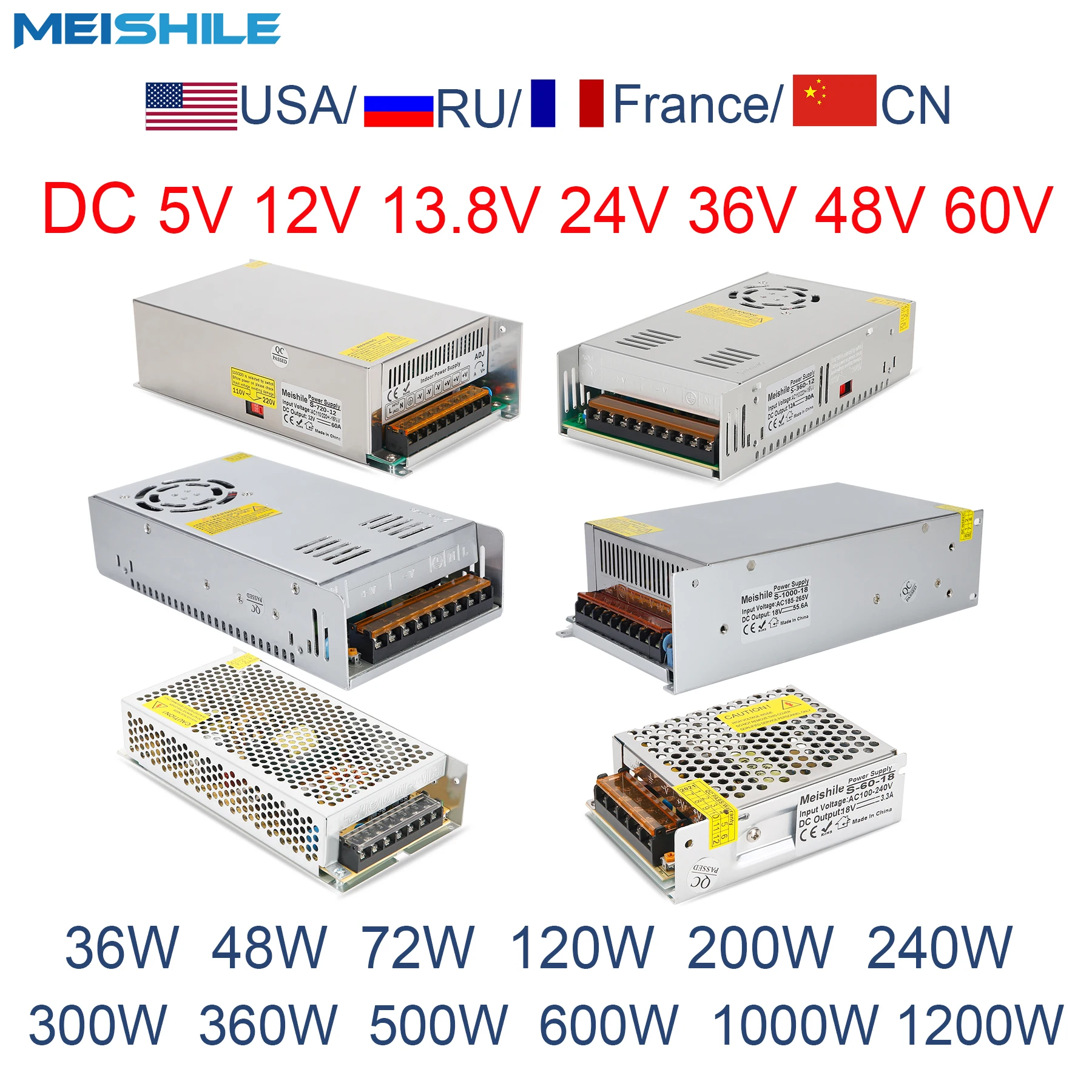 360W 480W 600W DC12V 50A 25A 12.5A 24V 36V 48V 60V LED Driver Switching Power Supply SMPS 110/220VAC Transformer Monitoring CCTV