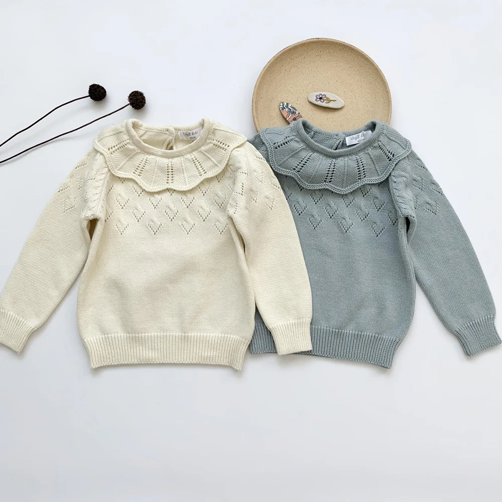 2020 autumn / winter new girls' thick needle sweater children's pick-up lotus collar sweater