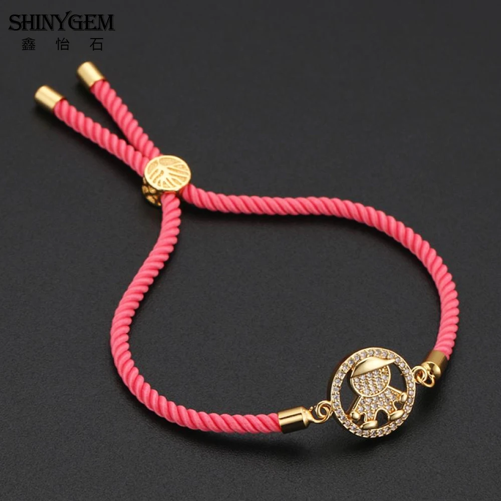 

ShinyGem 15*21mm Boy Gold Plating Micro Inlay Zircon Connector Adjustable Braid Rope Chain Charm Handmade Bracelets For Women