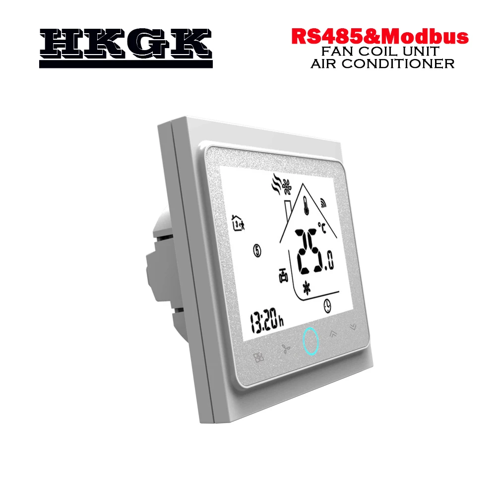 95-240VAC,24VAC 2Pipe smart heat cool temp thermostat Modbus& RS485 RTU communication for fan coil unit 3 speed