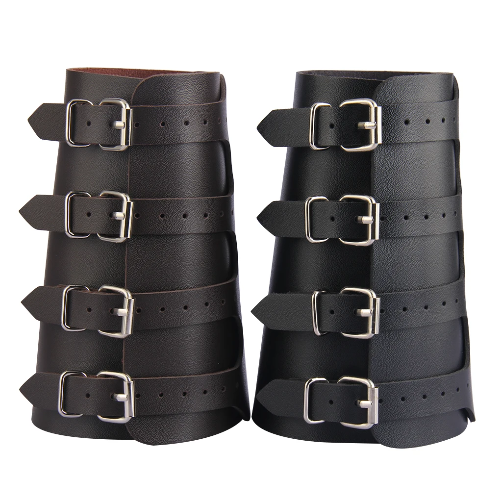 Unisex Pu Leather Gauntlet Wide Bracer Arm Armor Wristband Protector Cuff String Steampunk Bangle Buckle Bracers Cosplay Props