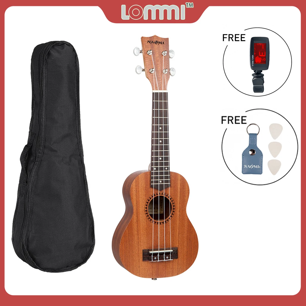 

LOMMI Full Pack 21 Inch Ukelele Mahogany Neck Soprano Ukulele 4 String Hawaii Guitar Musical Gifts Instrument Mini Guitarra Uke