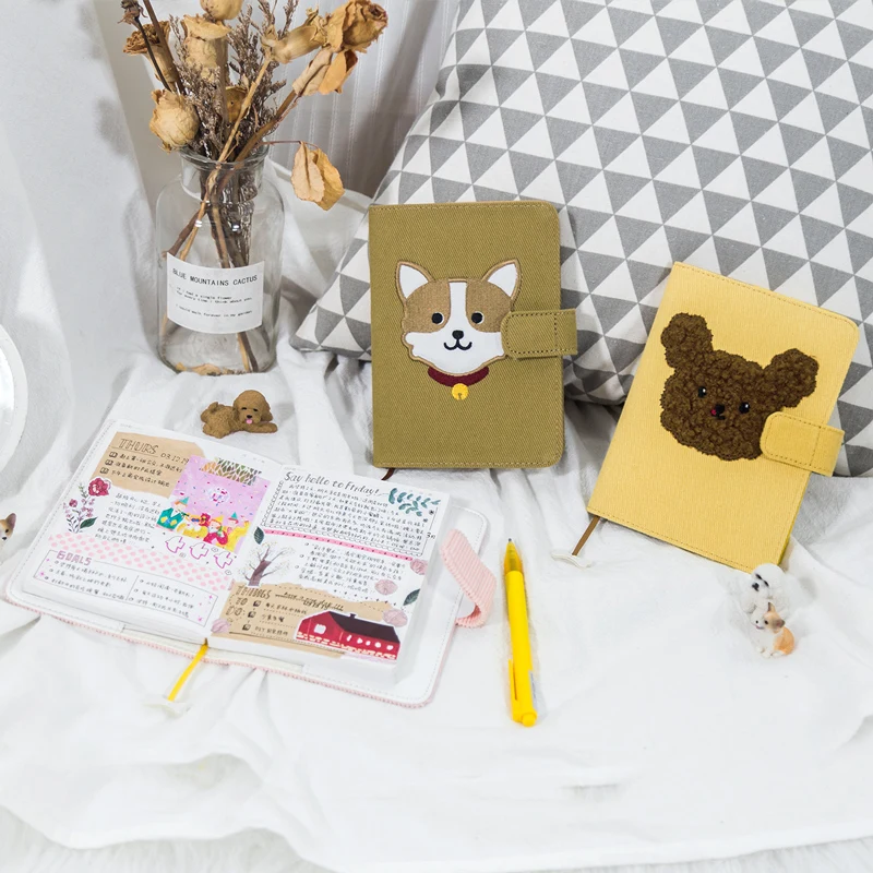 Kinbor Handโน้ตบุ๊คน่ารักสุนัขโน้ตบุ๊คA6 Hand Bookชุดสัตว์น่ารักสัตว์เลี้ยงHand Bookง่ายโน้ตบุ๊คHipster Planผ้าโน้ตบุ๊ค