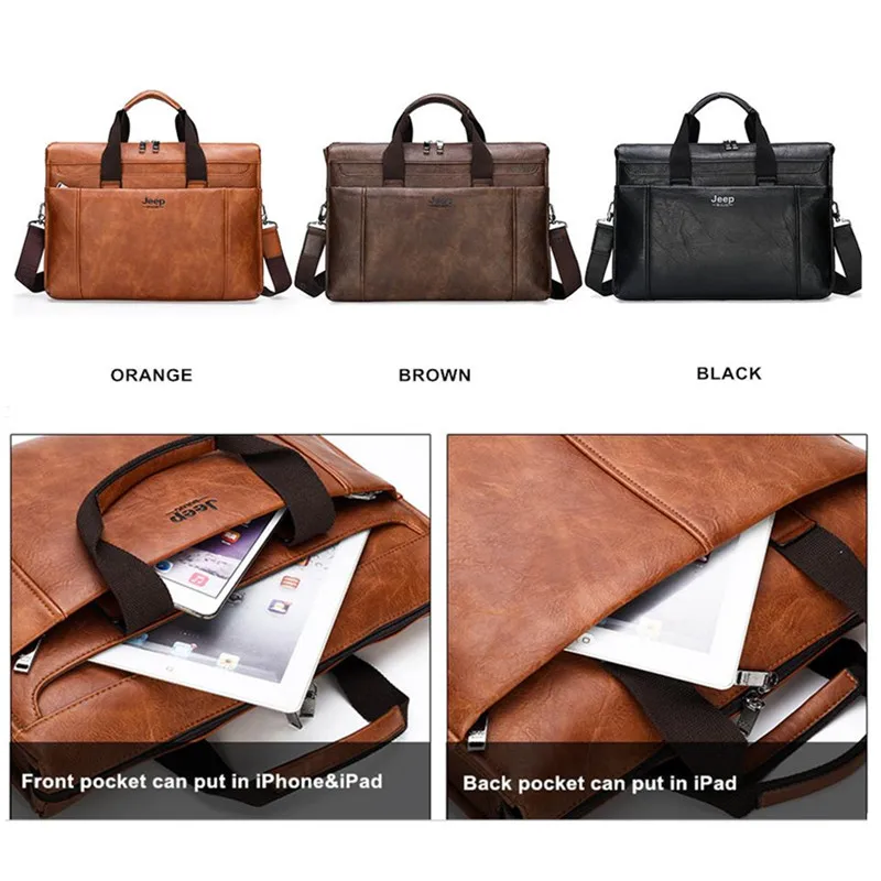JEEP BULUO-maletín de cuero para hombre, bolso para ordenador portátil A4, bolso de cuero para hombre, Maletín de negocios, bolso de oficina