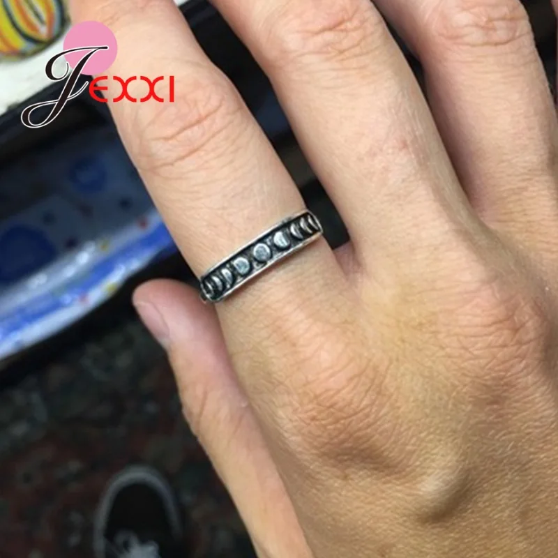 Newest Genuine 925 Sterling Silver Moon Phase Change Finger Rings For Women Engagement Wedding Finger Ring Statement Jewelry