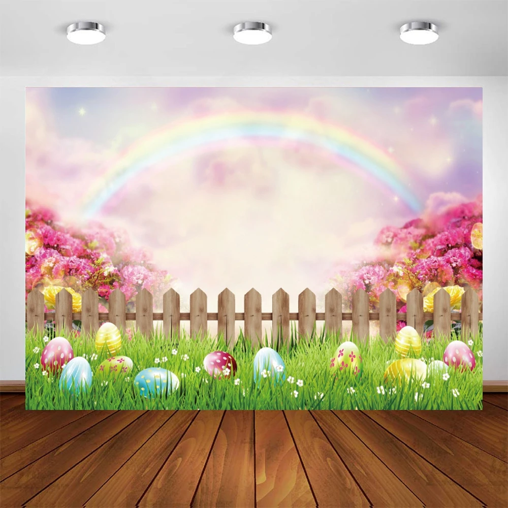 Spring Easter Photography Backdrop Colorful Eggs Rainbow Nature Scenery Background Kids Bridal Baby Birthday Party Decor Banner