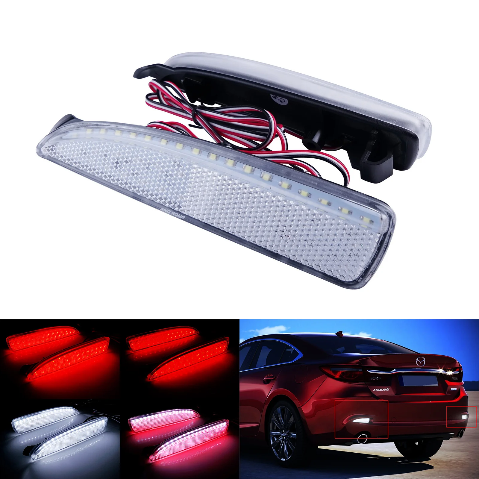

ANGRONG 2x LED Rear Bumper Reflector Tail Brake Stop Light Lamp Clear Lens For Mazda 3 Axela 04-09