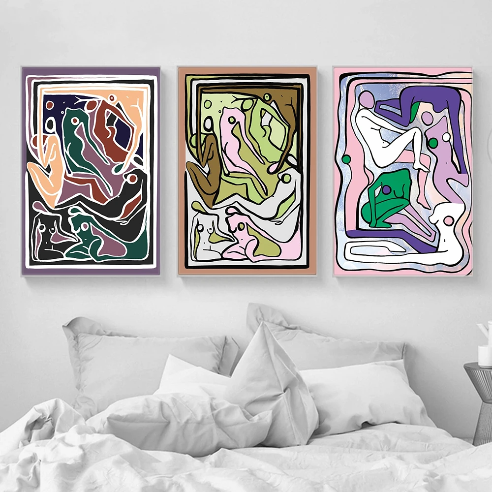 Ecstatic Nudes Abstract Woman Body Poster Lilac Green Canvas Print Nordic Style Color Wall Art Pictures Livingroom Bedroom Decor