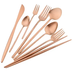 Rose Gold Dinnerware 18/10 Stainless Steel Cutlery Set Matte Knife Cake Fork Dessert Spoon Tableware Kitchen Flatware Silverware