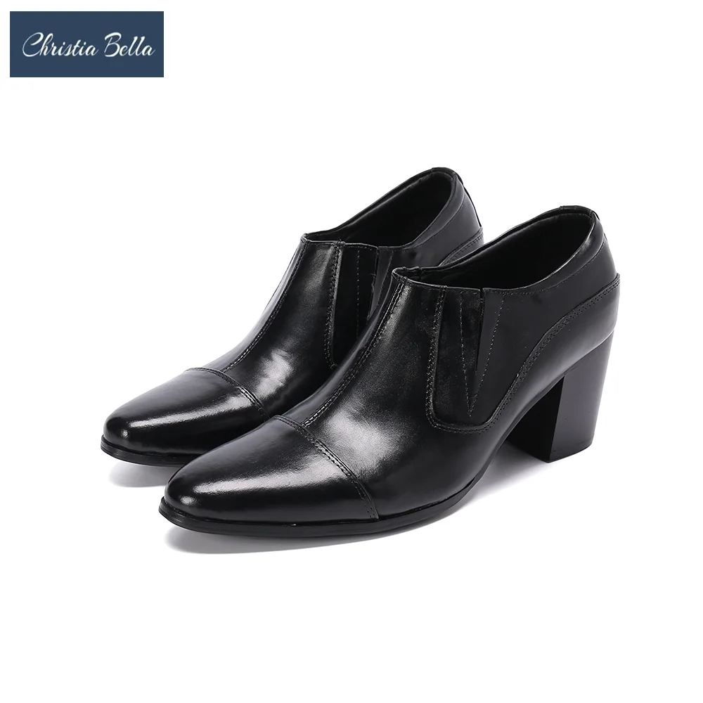 

Original Handmade High Heels Men Genuine Leather Shoes Business Party Dress Shoes Heightening Plus Size Jazz Zipper Short Boots