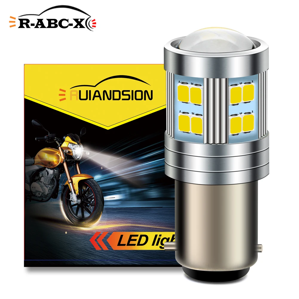 RUIANDSION 1Pcs BAX15D LED Bulb 6V Motorcycle Headlight Moped Scooter Fog Lamp High Low Beam White 6000K 720Lm 2835SMD