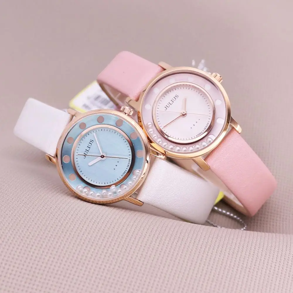 Julius Women\'s Watch Japan Quartz Hours Cute Pearl Fine Fashion Real Leather Bracelet Girl Retro Birthday Gift No Box