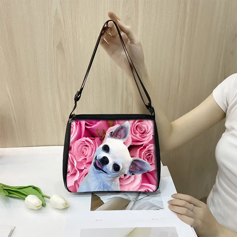 Cute Dog Chihuahua Print Shoulder Bag Chihuahua Mom Women Handbag Small Clutch Phone Purse Holder Bag Casual Tote Bags