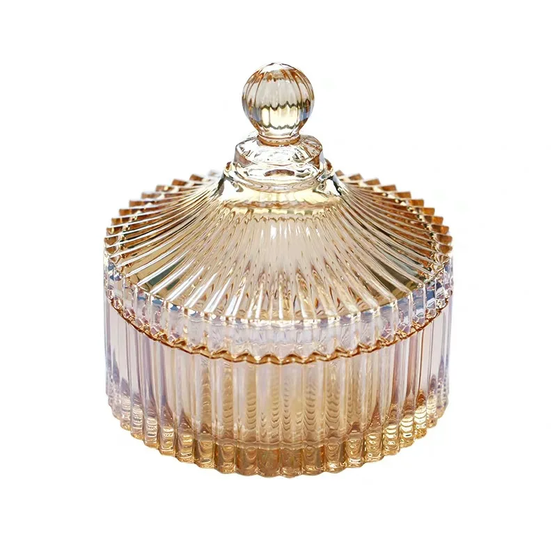 Colorful Glass Candy Jar Striped Aromatherapy Candle Bottle Food Jar Glass Jewelry Box with Lid Cotton Swab Box Gift Home Decor