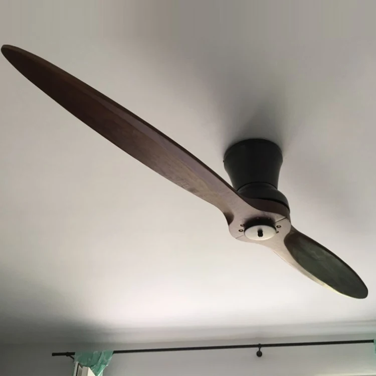 

2 Soid Wooden Blade Office Room Modern Ceiling Fan 60 Inch with Light Remote Control DC Motor