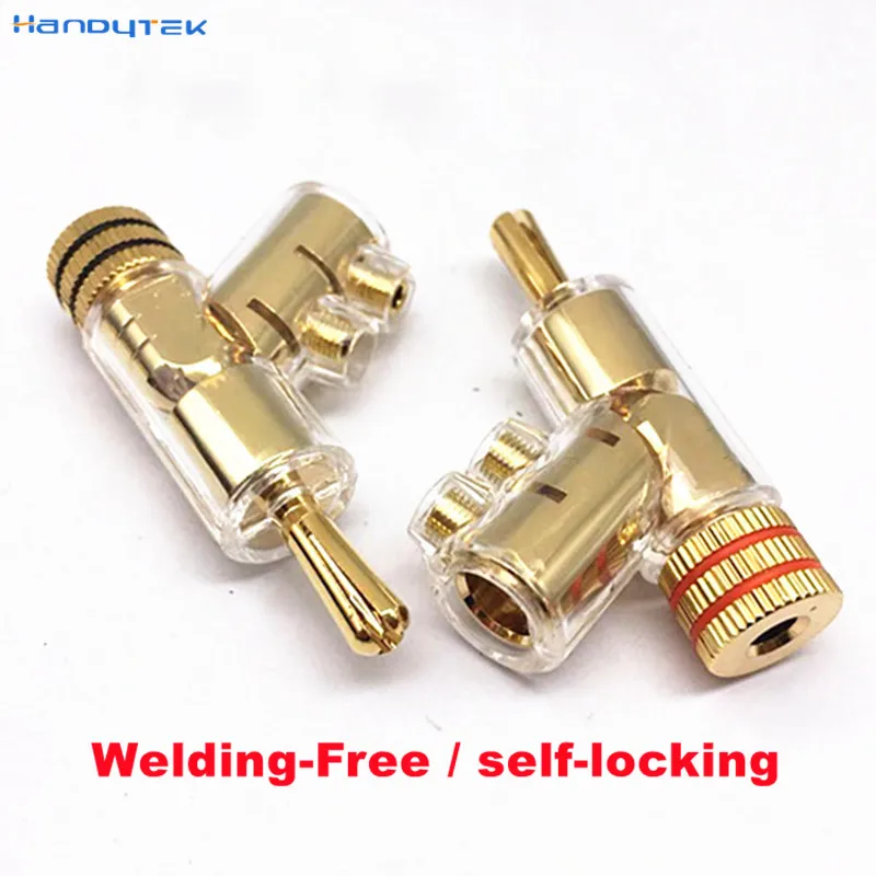 2Pcs/lot Pure copper gold-plated self-locking Banana socket Connector Y Type Banana Pllug for Audio Amplifier HIFI Speaker Plug