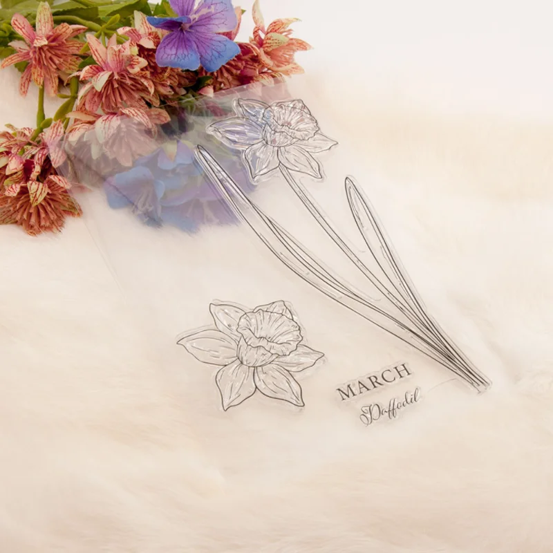 1pc Daffodils Transparent Clear Silicone Stamp Seal DIY Scrapbooking Rubber Hand Account Album Diary Decor Reusable 12.5*19.5cm